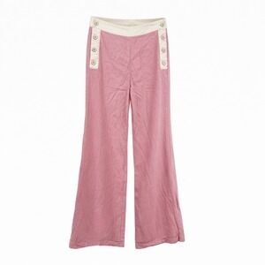 Maeve Anthropologie Sailor Pants Womens 2 Pink Cream Button Wide Leg Trousers